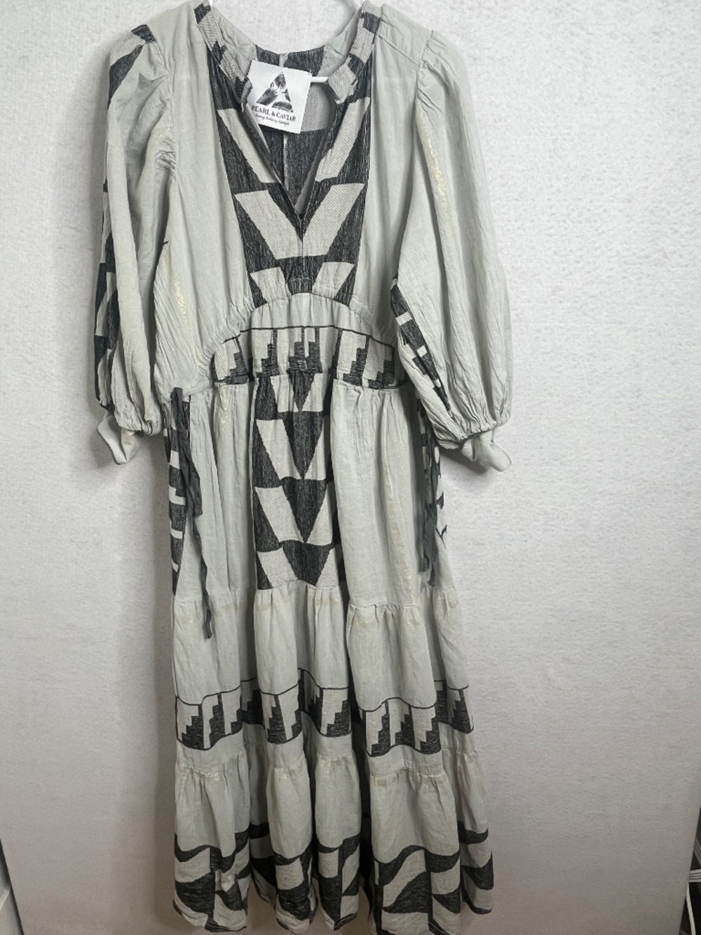 Pearl & Caviar Boho Geometric Print Midi Dress Long Sleeve Flowy S - Picture 2 of 6